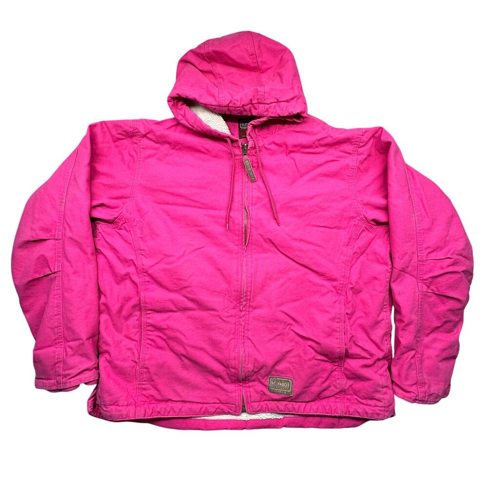CE Schmidt Workwear Duck Canvas Hooded Sherpa Lined Jacket Womens XL Hot Pink